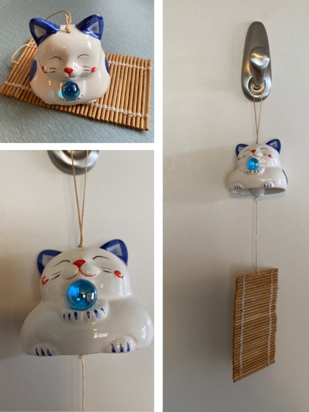 Vintage Japanese Maneki Neko (Lucky Cat) Ceramic Wind Chime Furin (Wind Chime)